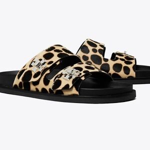Tory Burch Black and Tan Animal Print Sandals